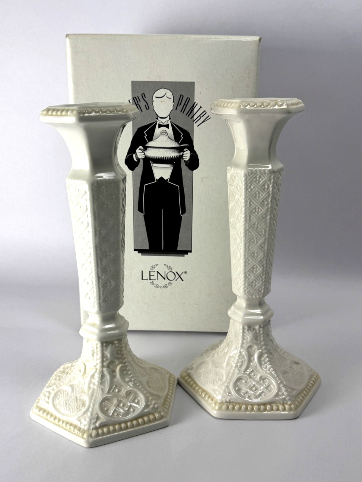 Vintage Lenox Butlers Pantry 9" Candlesticks Set Of 2 Cream Italy Tapered Vintage Lenox Butlers Pantry 9" Candlesticks Set Of 2 Cream Italy Tapered