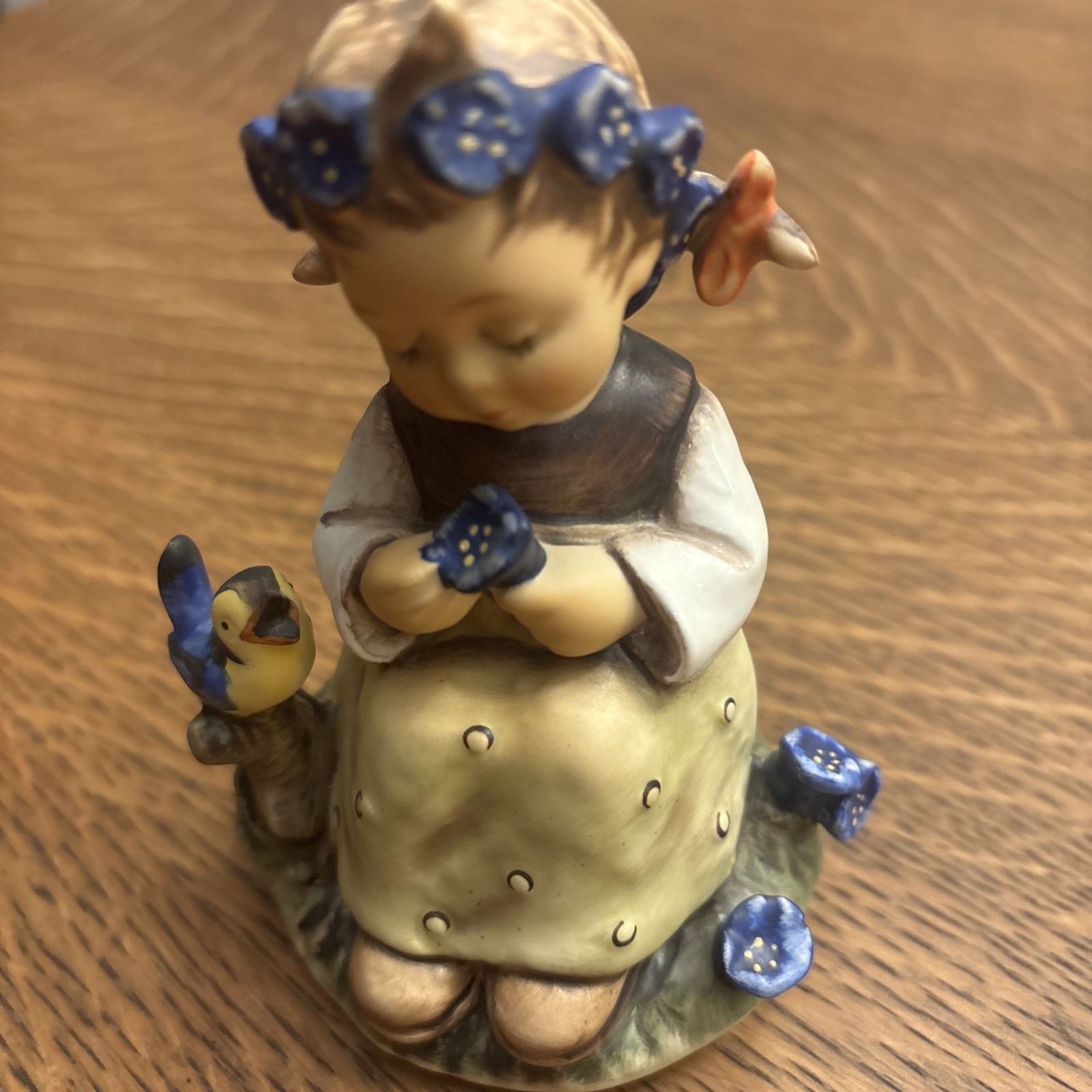 Goebel M. Hummel #351 "The Botanist" Girl with Bird & Gentian Flowers Goebel M. Hummel #351 "The Botanist" Girl with Bird & Gentian Flowers