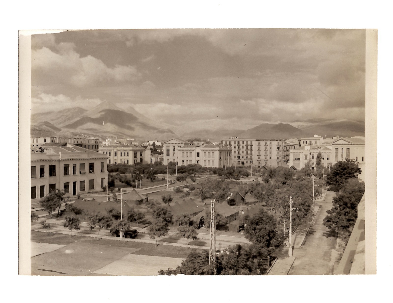 WWII WW2 Original Photo Military Tents in City Square 1940s *READ* WWII WW2 Original Photo Military Tents in City Square 1940s *READ*