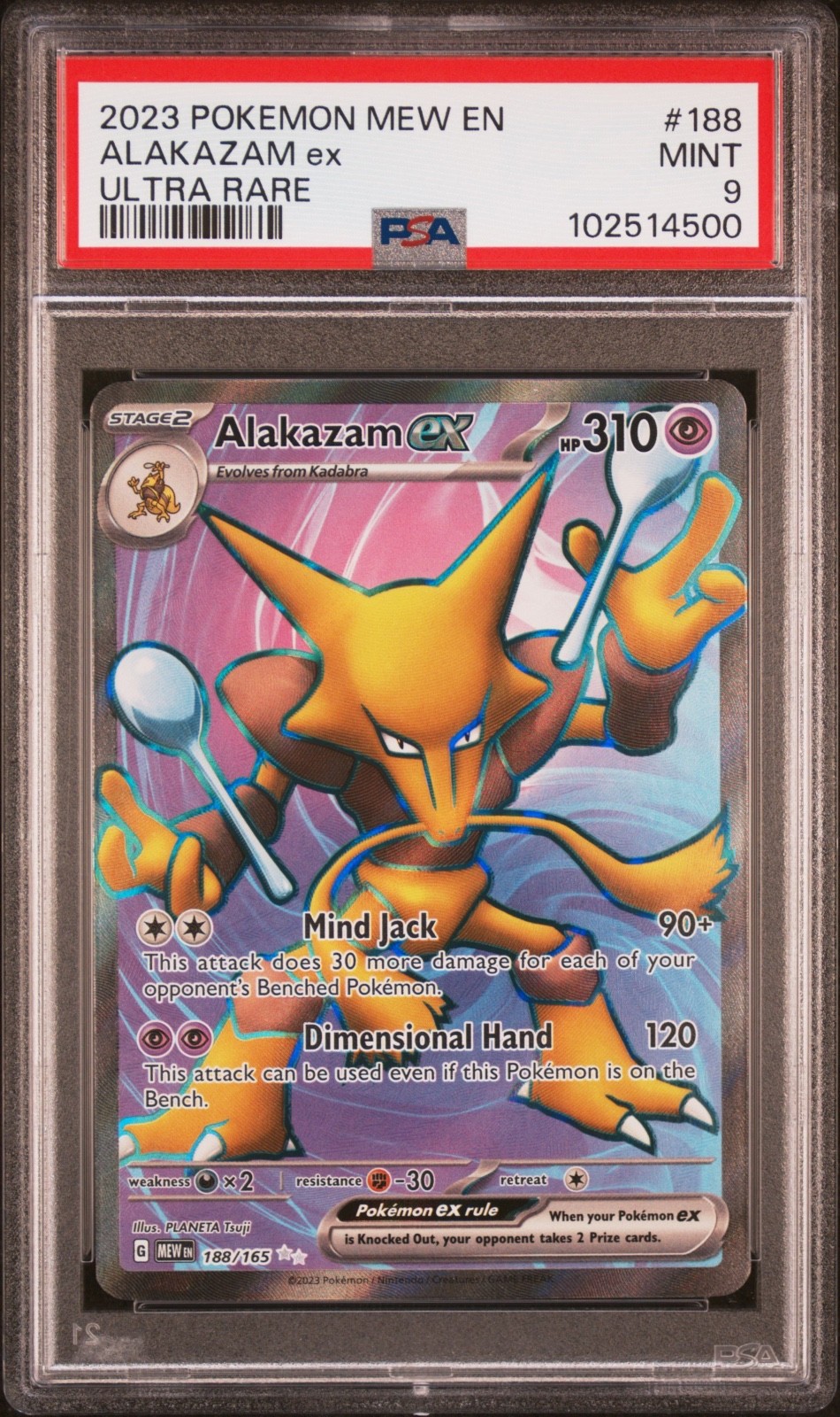 Pokemon 151 Alakazam ex 188/165 Full Art Ultra Rare 2023 PSA 9 MINT Pokemon 151 Alakazam ex 188/165 Full Art Ultra Rare 2023 PSA 9 MINT