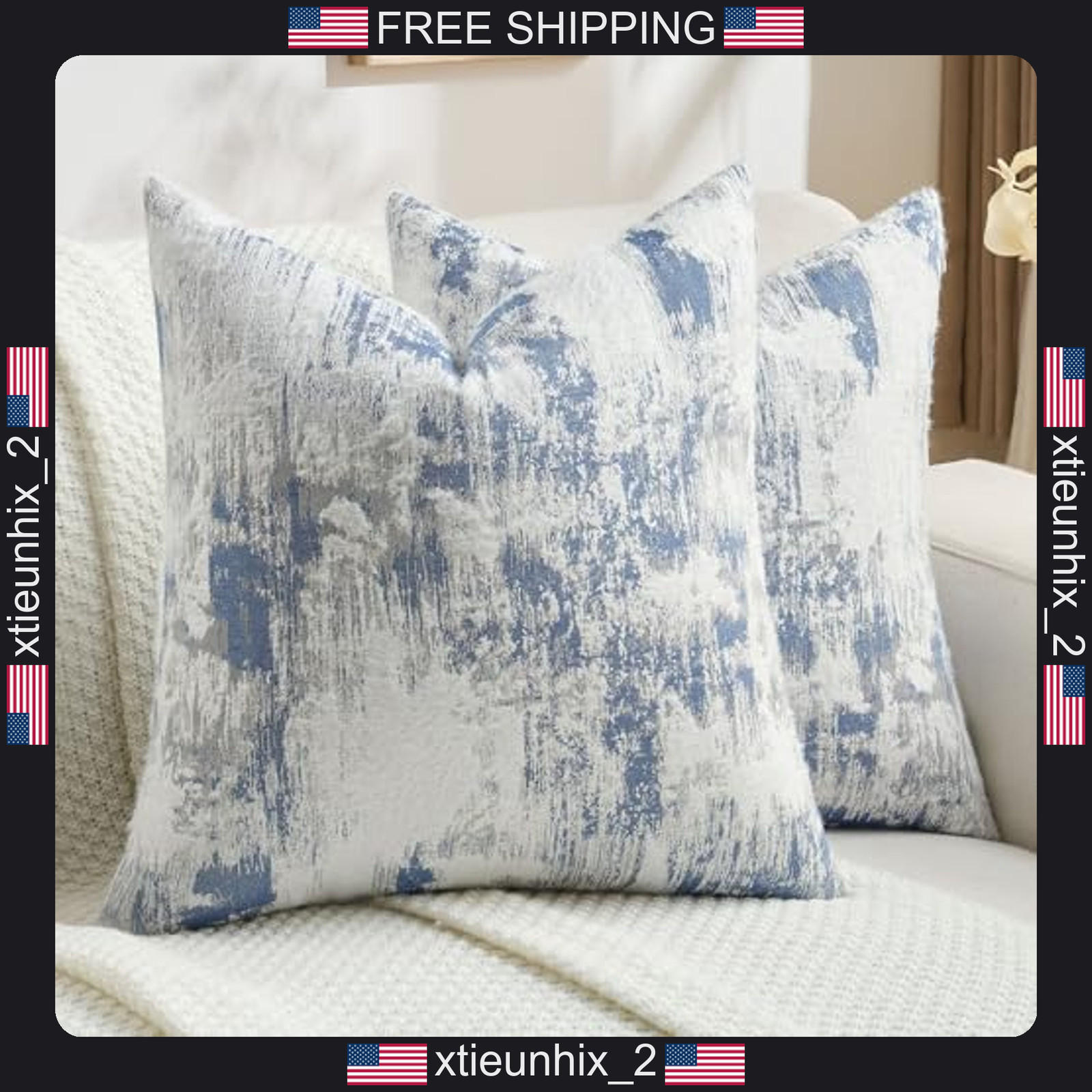 Faux Cashmere Pillow Covers 18x18 Inch Pack of 2 Blue White Decorative Cushion Faux Cashmere Pillow Covers 18x18 Inch Pack of 2 Blue White Decorative Cushion