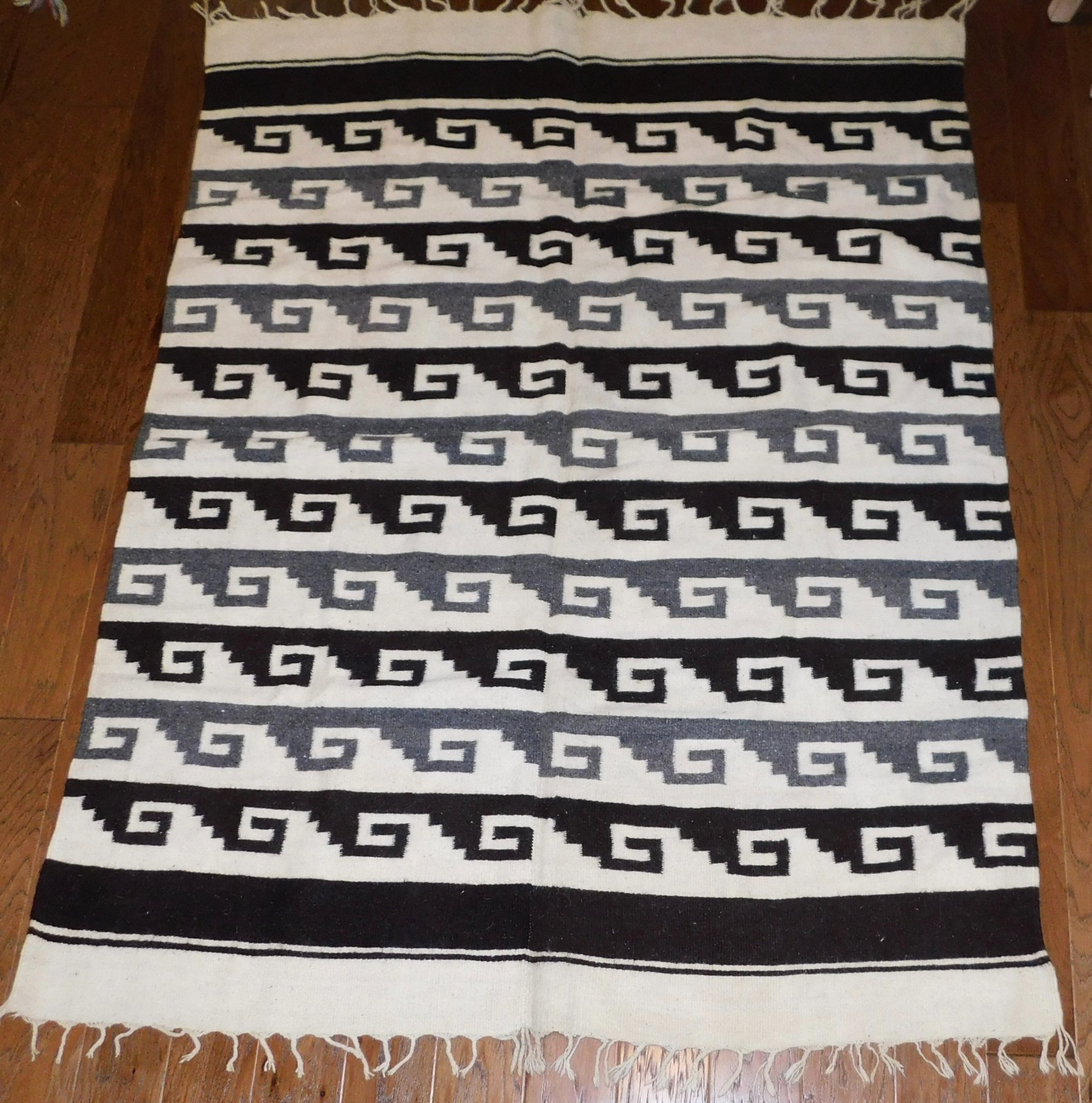 RARE Mexican Hand Weaving Wool Rug Staircase Hand-Woven MCM Zapotec 75" x 58" RARE Mexican Hand Weaving Wool Rug Staircase Hand-Woven MCM Zapotec 75" x 58"
