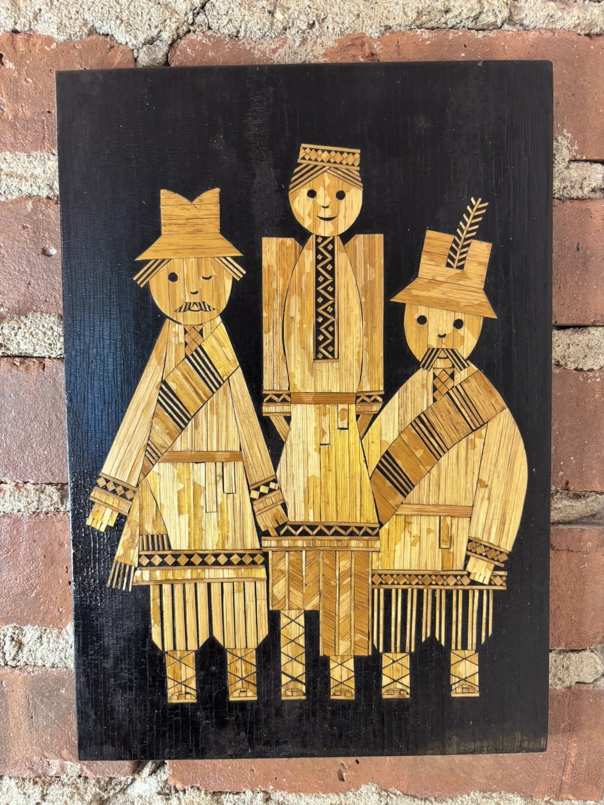 Vintage Russian Wood Straw Work Folk Art With Original Label Vintage Russian Wood Straw Work Folk Art With Original Label