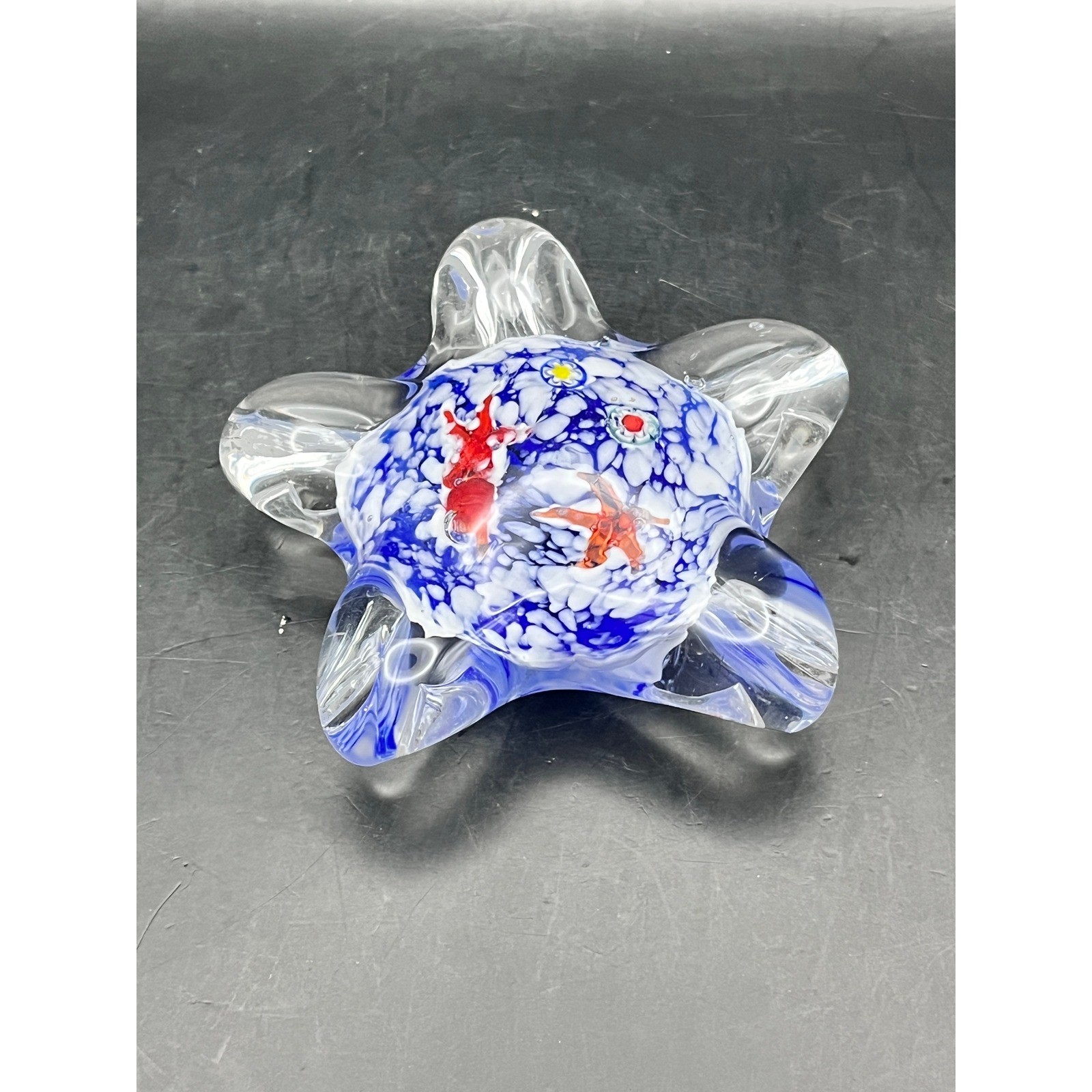 Vtg Art Glass Starfish Paperweight Blue White Swirl Squid Fish Beach Millefiore Vtg Art Glass Starfish Paperweight Blue White Swirl Squid Fish Beach Millefiore