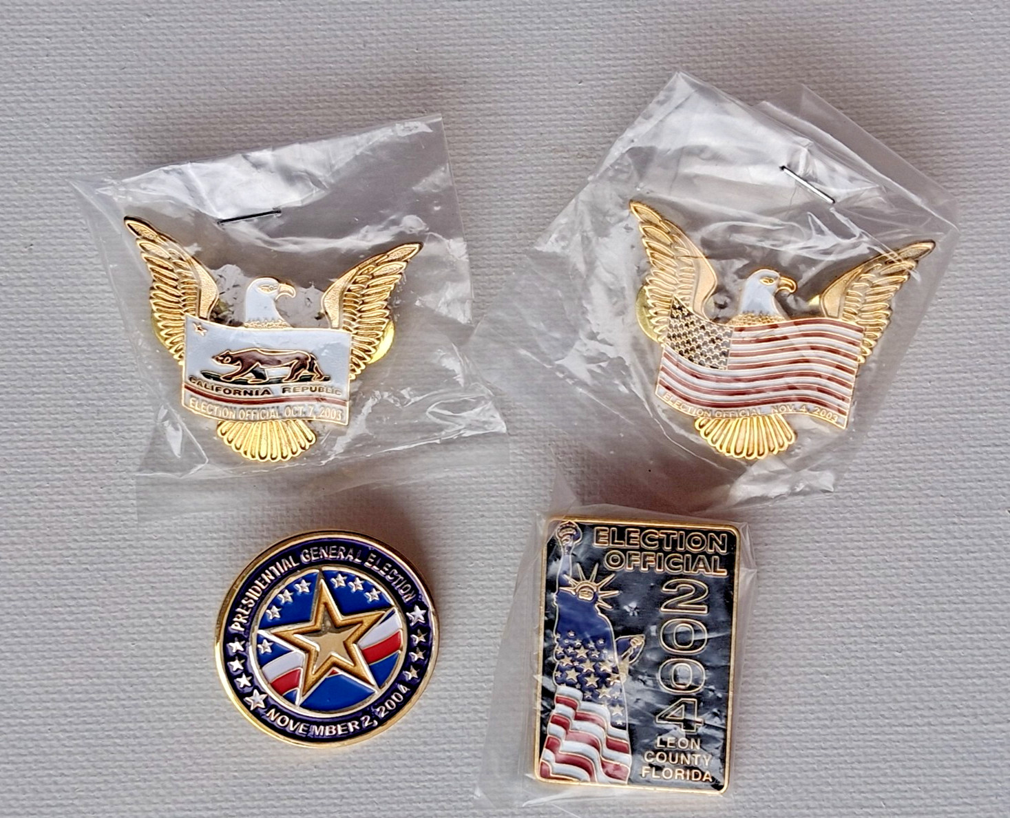 VTG California Election Pin Lot Eagles Arnold Schwarzenegger Recall 2003, '04 VTG California Election Pin Lot Eagles Arnold Schwarzenegger Recall 2003, '04