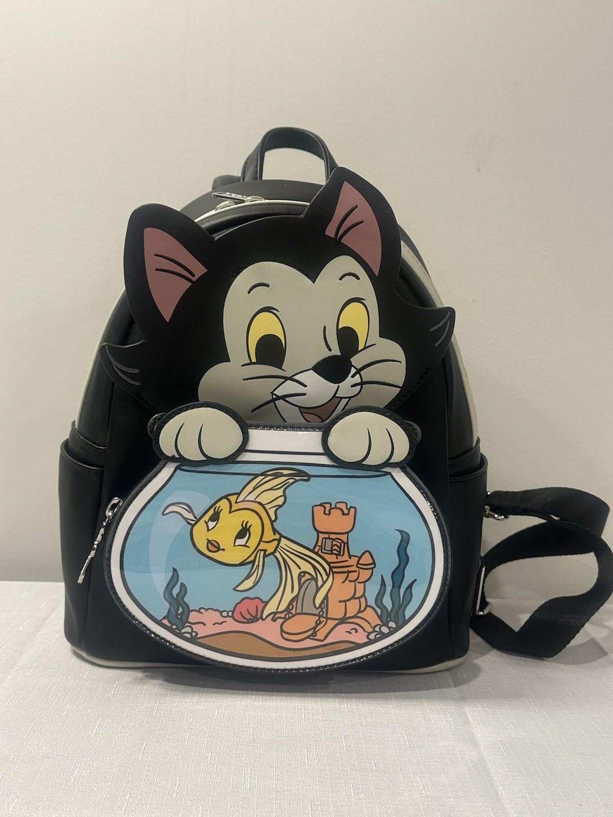 Loungefly Disney Figaro & Cleo Pinocchi Mini Backpack Black Faux Leather ZipNWOT Loungefly Disney Figaro & Cleo Pinocchi Mini Backpack Black Faux Leather ZipNWOT