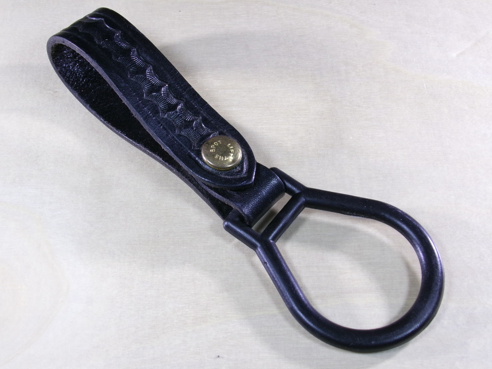 Vintage Bianchi Leather Flashlight Holder Brass Button Poly Ring 7 Inches Police