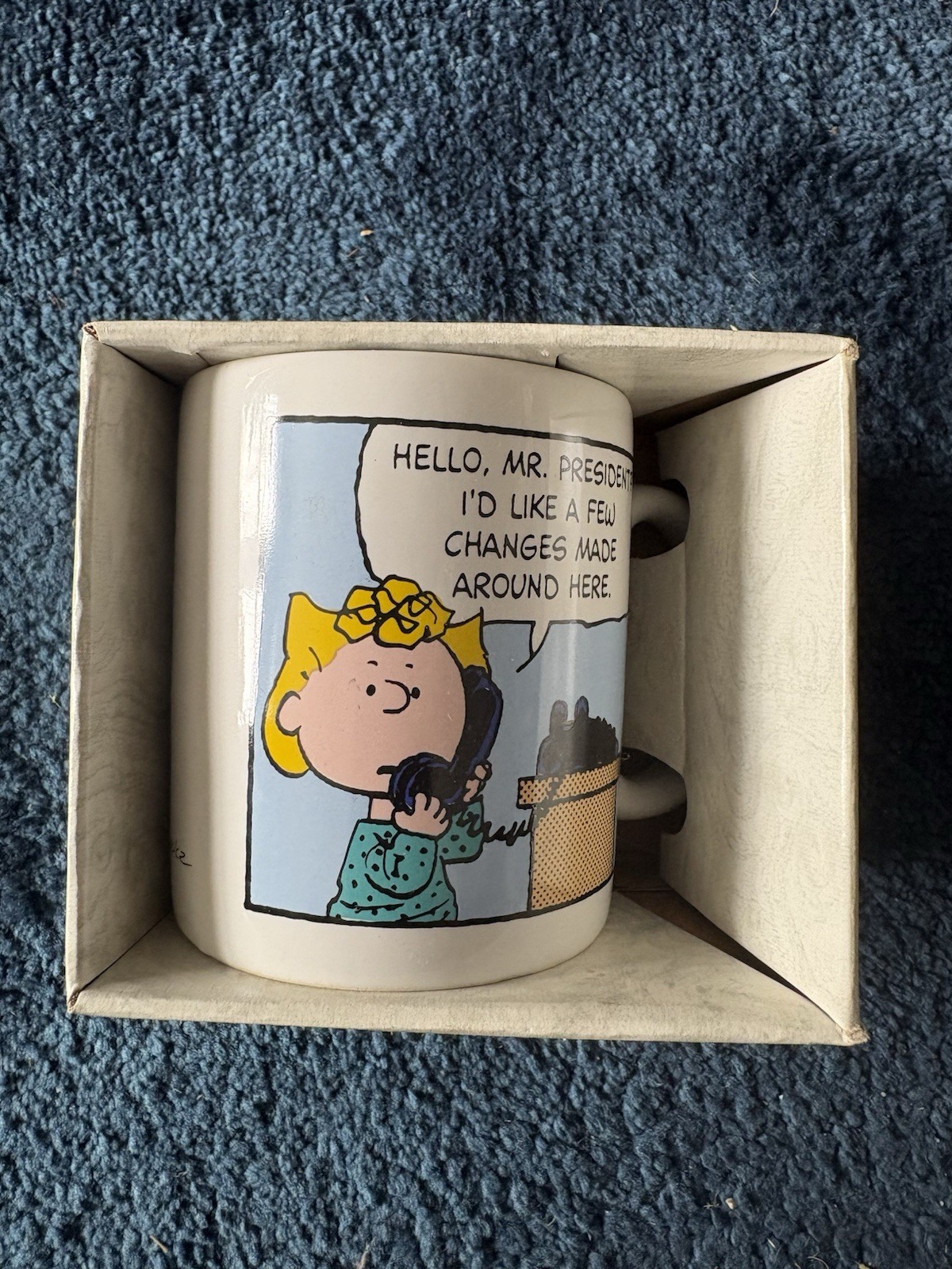 Vintage Willitts Peanuts Coffee Mug Sally “Hello Mr President…” New in Box