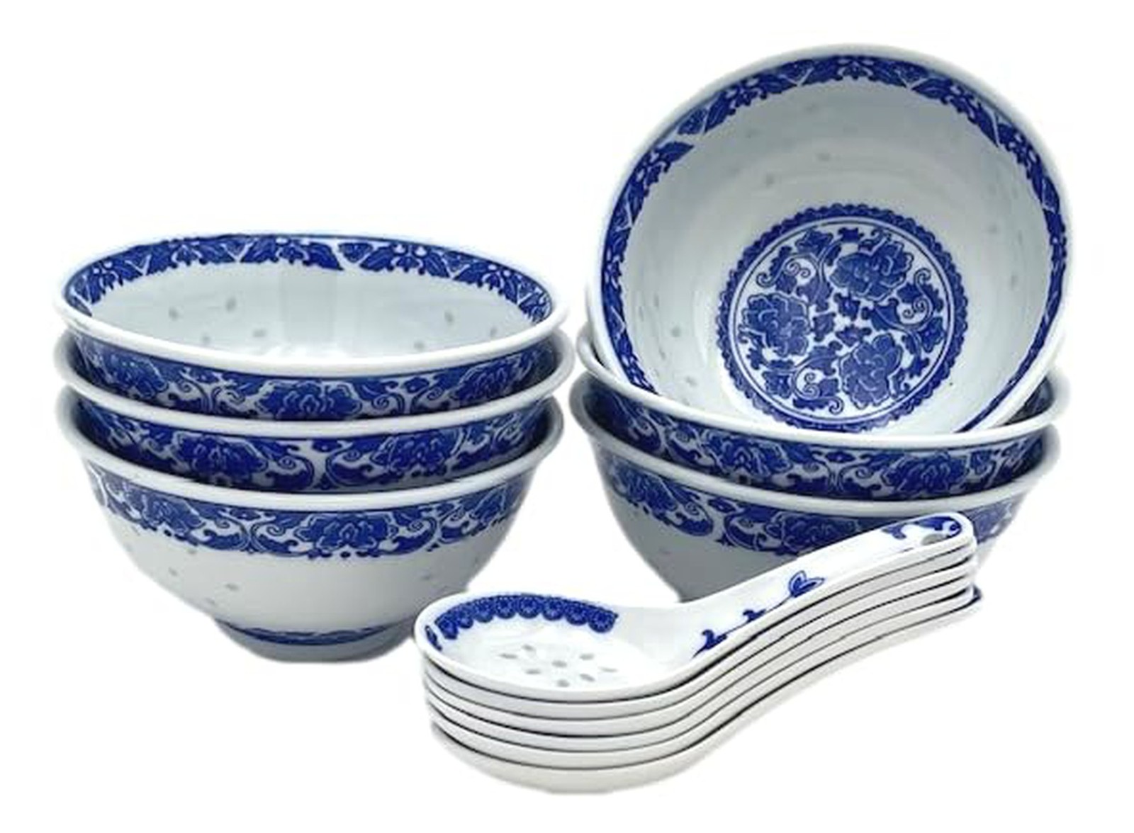 Festcool 6 Pcs Fine Porcelain Blue and White Rice Pattern Bowls, Cereal, Rice... Festcool 6 Pcs Fine Porcelain Blue and White Rice Pattern Bowls, Cereal, Rice...