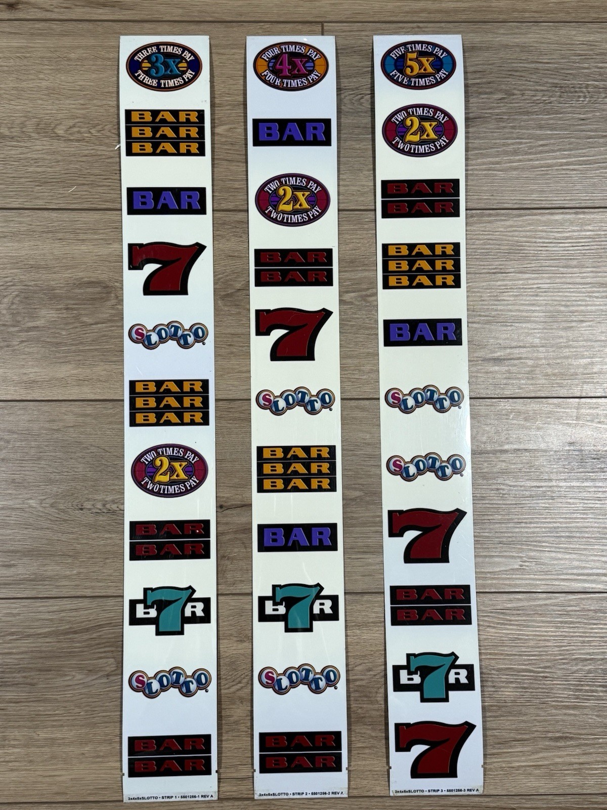 Complete Set of 3 Vintage Slot Machine Reel Strips Slotto Bar 7 Seven 28" x 3.5" Complete Set of 3 Vintage Slot Machine Reel Strips Slotto Bar 7 Seven 28" x 3.5"