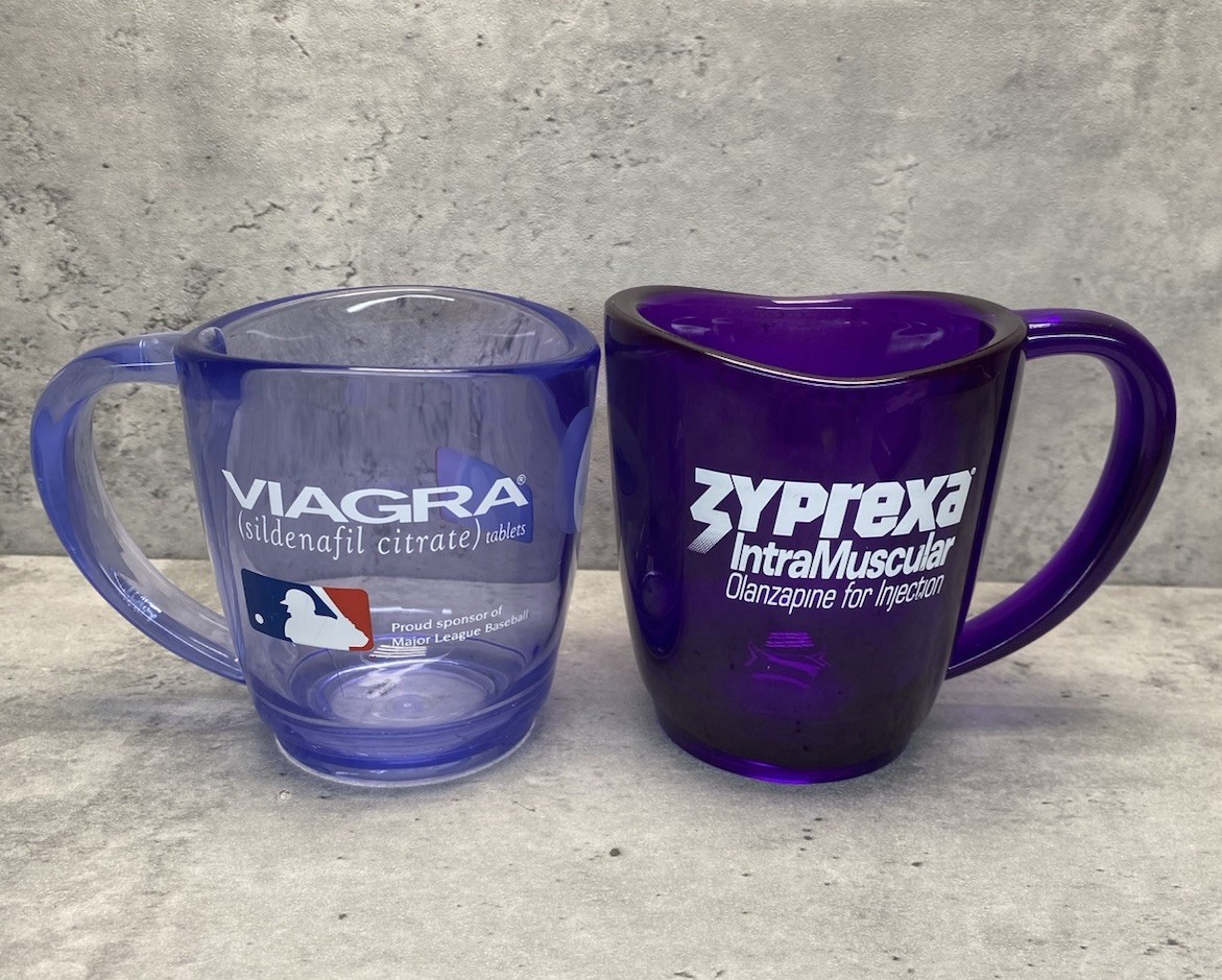 Vintage Viagra & Zyprexa Pharmaceutical Promo Mugs MLB Aria Vision USA Pair Vintage Viagra & Zyprexa Pharmaceutical Promo Mugs MLB Aria Vision USA Pair