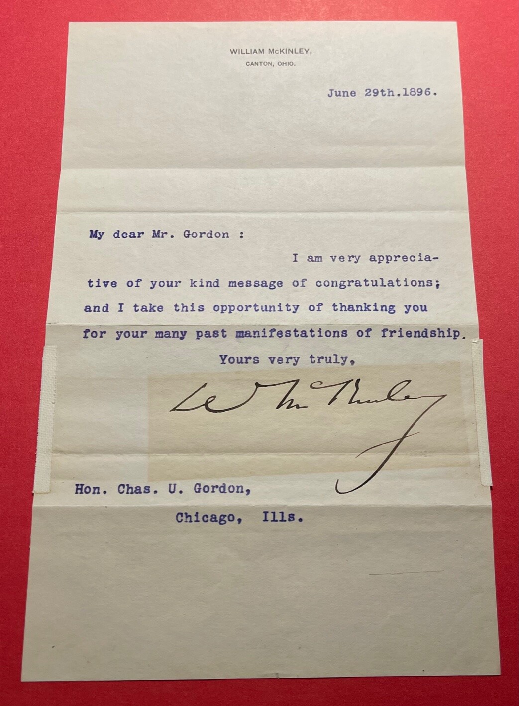 WILLIAM McKINLEY 1896 SIGNED TYPED NOTE REPUBLICAN NOMINATION JSA LOA COA ✍️ WILLIAM McKINLEY 1896 SIGNED TYPED NOTE REPUBLICAN NOMINATION JSA LOA COA ✍️
