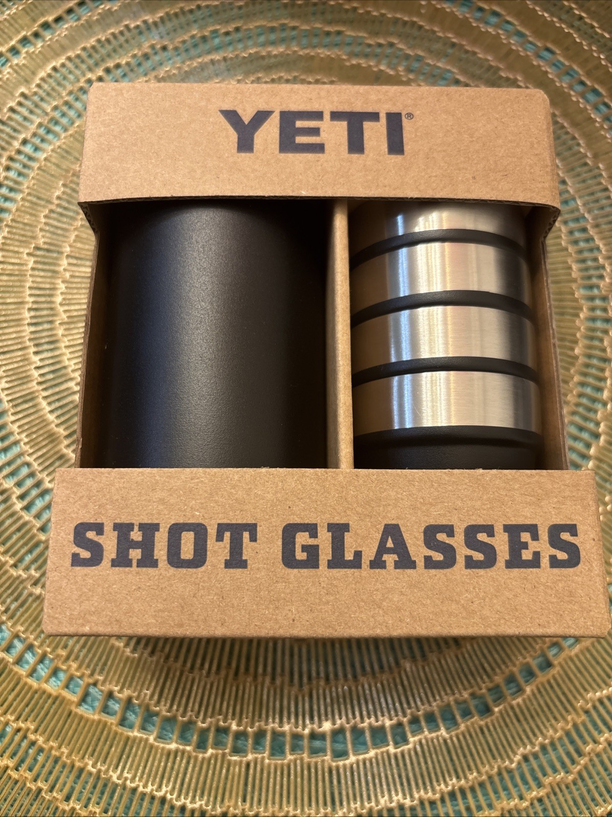 YETI Shot Glasses S/4 with Carrying Case - Black- NEW in Box