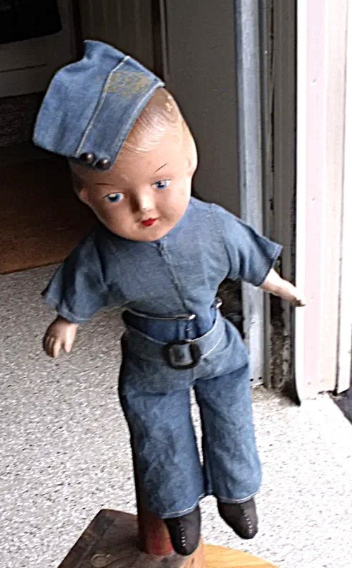 "Vintage 1940s Reliable Toy Co Canada Military Doll Composition Stuffed 15" WWII