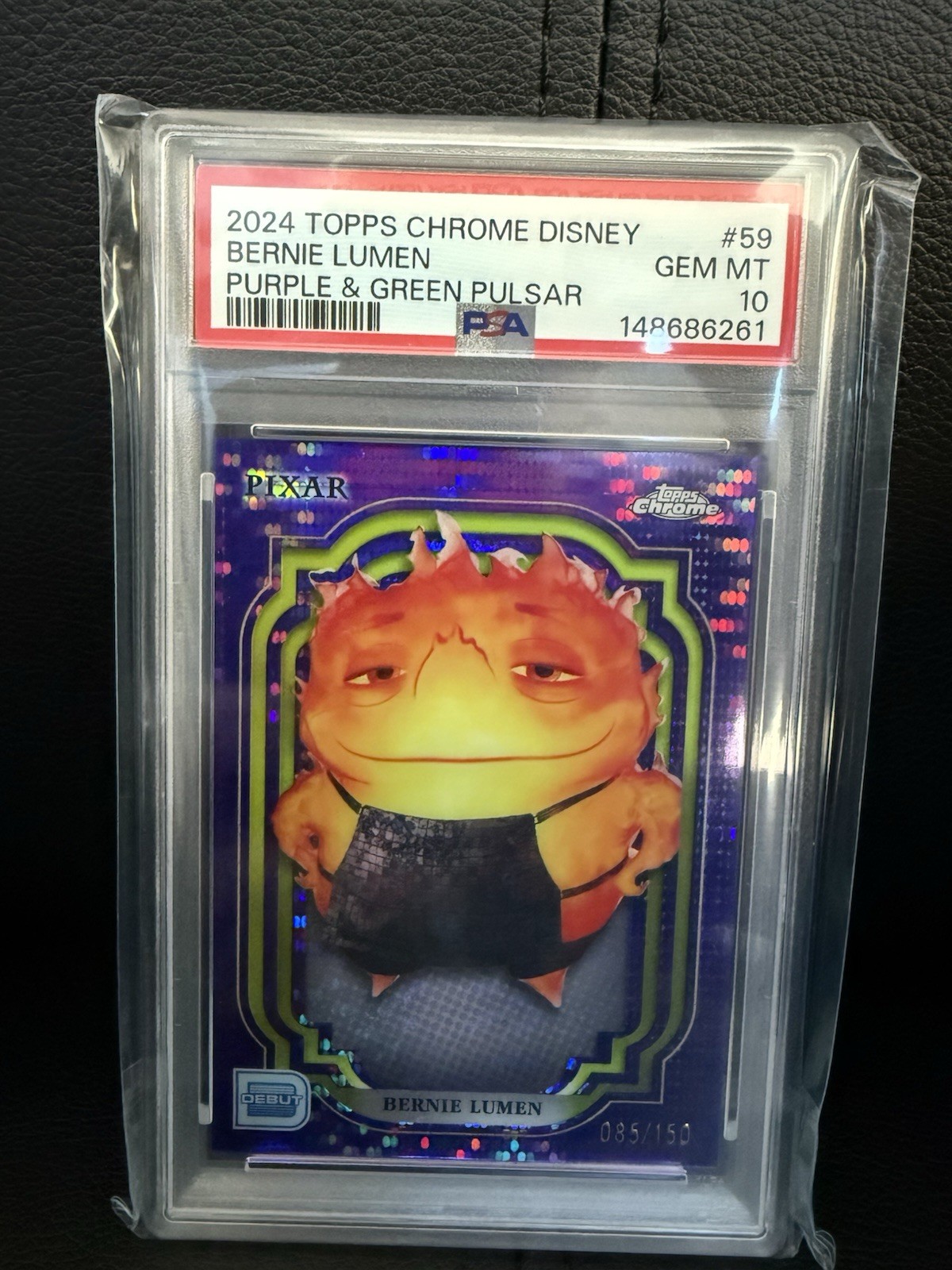 2024 Topps Chrome Disney Bernie Lumen Purple and Green Pulsar #/150 PSA 10 2024 Topps Chrome Disney Bernie Lumen Purple and Green Pulsar #/150 PSA 10