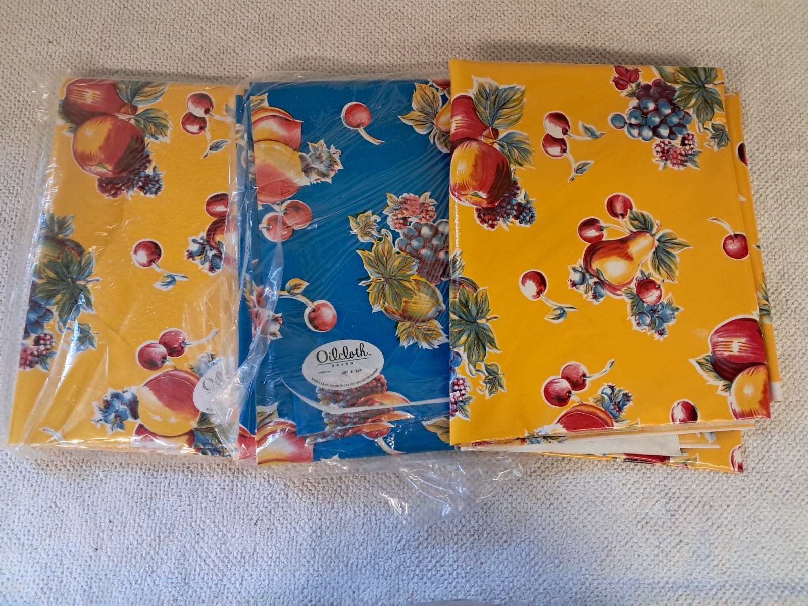 Vintage Oilcloth Brand Rectangular Tablecloths 48"x70" Lot of 3 Yellow and Blue Vintage Oilcloth Brand Rectangular Tablecloths 48"x70" Lot of 3 Yellow and Blue