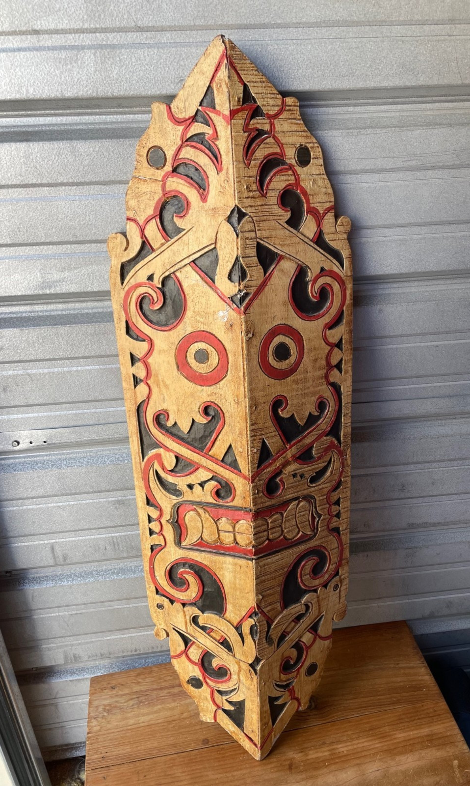 Vintage Dayak Dance Shield Carved Painted Indonesia Borneo Tribal Art 39.5"x12" Vintage Dayak Dance Shield Carved Painted Indonesia Borneo Tribal Art 39.5"x12"