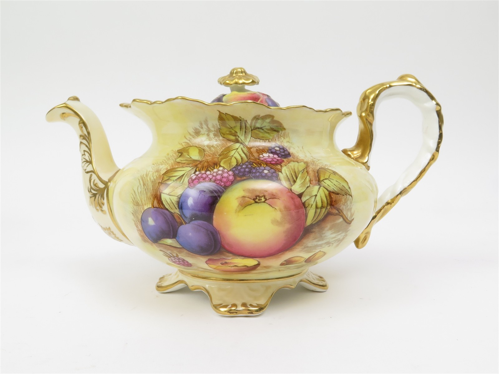 Rare AYNSLEY Orchard Fruits Teapot Signed D. Jones Fruit Pattern Gold Trim #1019 Rare AYNSLEY Orchard Fruits Teapot Signed D. Jones Fruit Pattern Gold Trim #1019