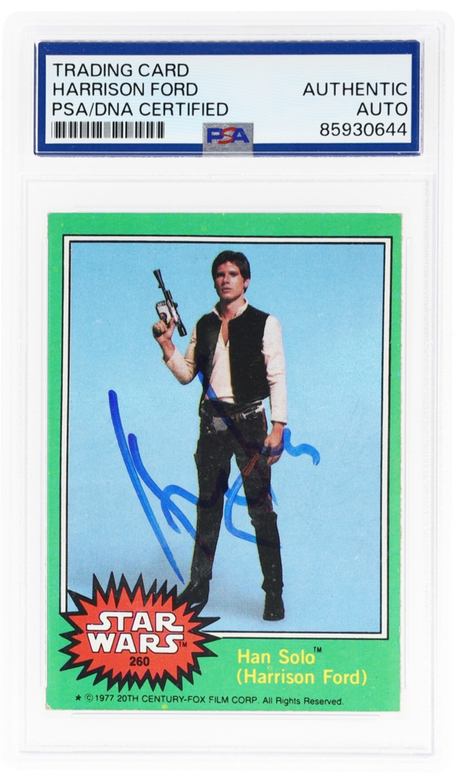 1977 Topps Star Wars #260 Han Solo Harrison Ford Signed Auto PSA DNA Authentic 1977 Topps Star Wars #260 Han Solo Harrison Ford Signed Auto PSA DNA Authentic