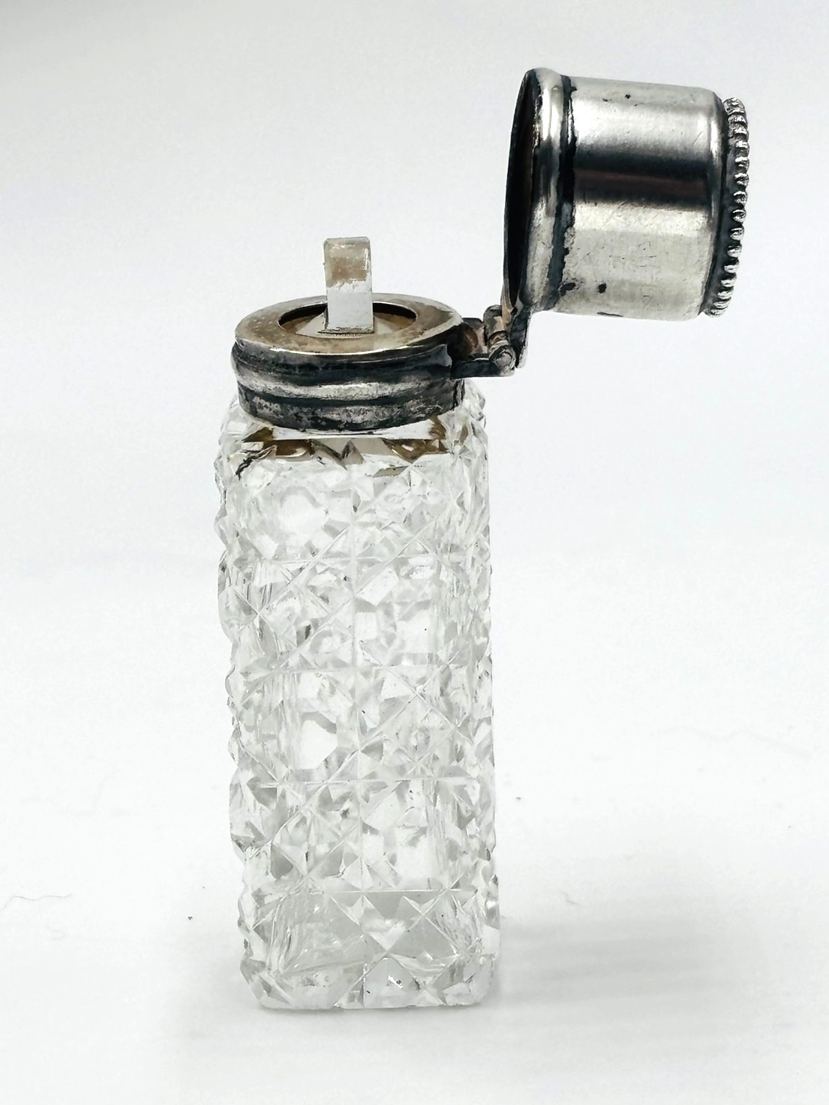 Antique Victorian Charles May Cut Glass Perfume Scent Bottle with .925 Sterling 