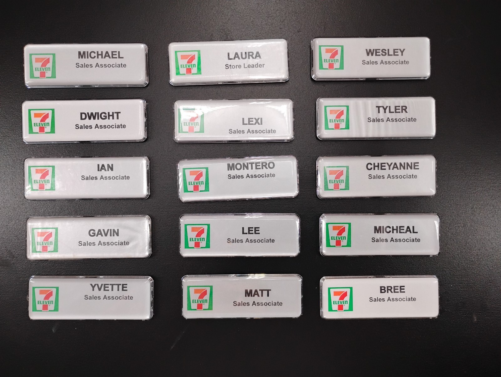 Lot of 15 Vintage 7-Eleven Employee Name Badges Magnetic Backing Store Staff...