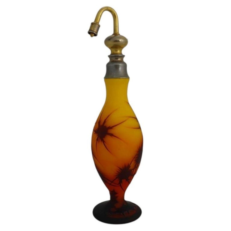 French Cameo Cutback Art Glass Perfume Atomizer Signed