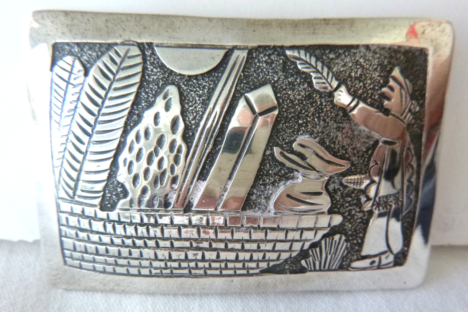 Navajo Elaine Becenti Corn Dancer Storyteller Belt Buckle 925 Sterling Silver Navajo Elaine Becenti Corn Dancer Storyteller Belt Buckle 925 Sterling Silver