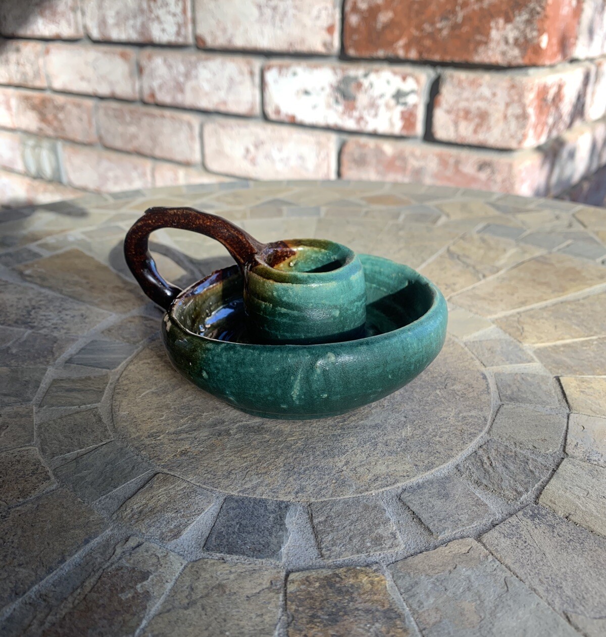 Vintage Handmade Ceramic Candle Holder Wabi Sabi Naive Folk Art Signed