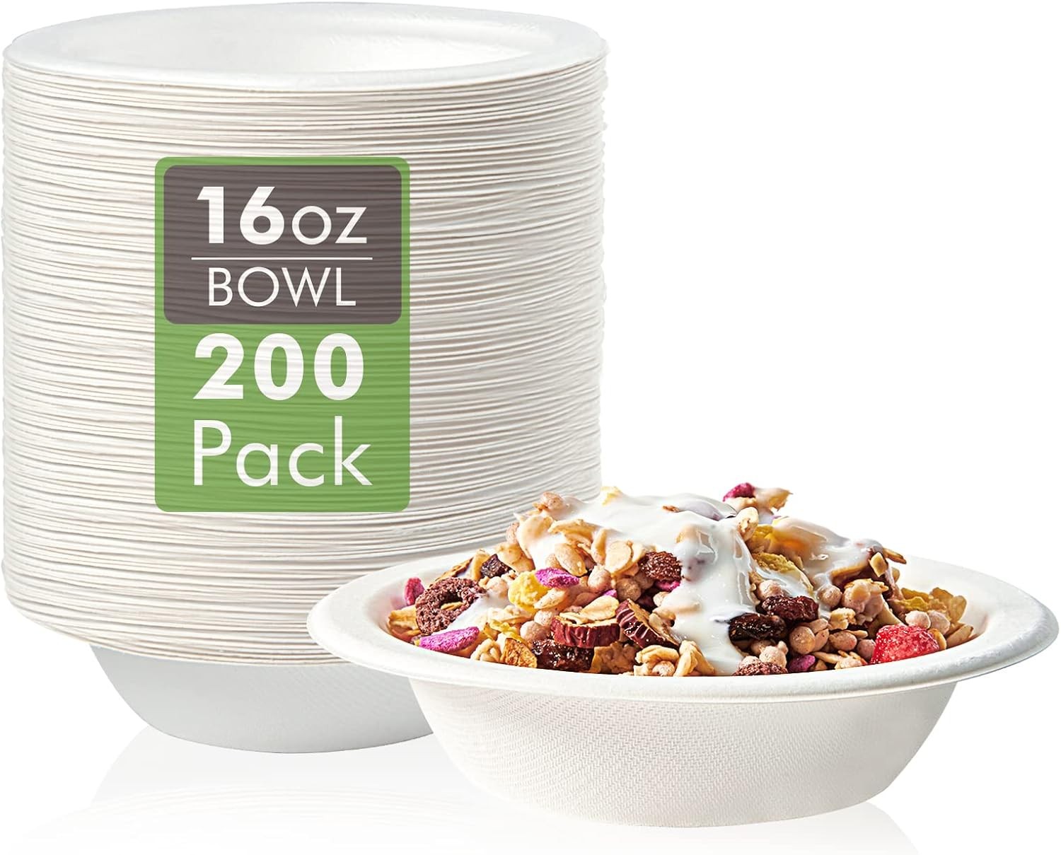 200 Pack 16 OZ Compostable Paper Bowls, Bagasse Bowls,White 200 Pack 16 OZ Compostable Paper Bowls, Bagasse Bowls,White