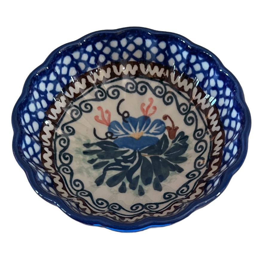 Vintage UNIKAT Polish Stoneware 4.5" Scalloped Serving Bowl Signed Ceramika Art Vintage UNIKAT Polish Stoneware 4.5" Scalloped Serving Bowl Signed Ceramika Art
