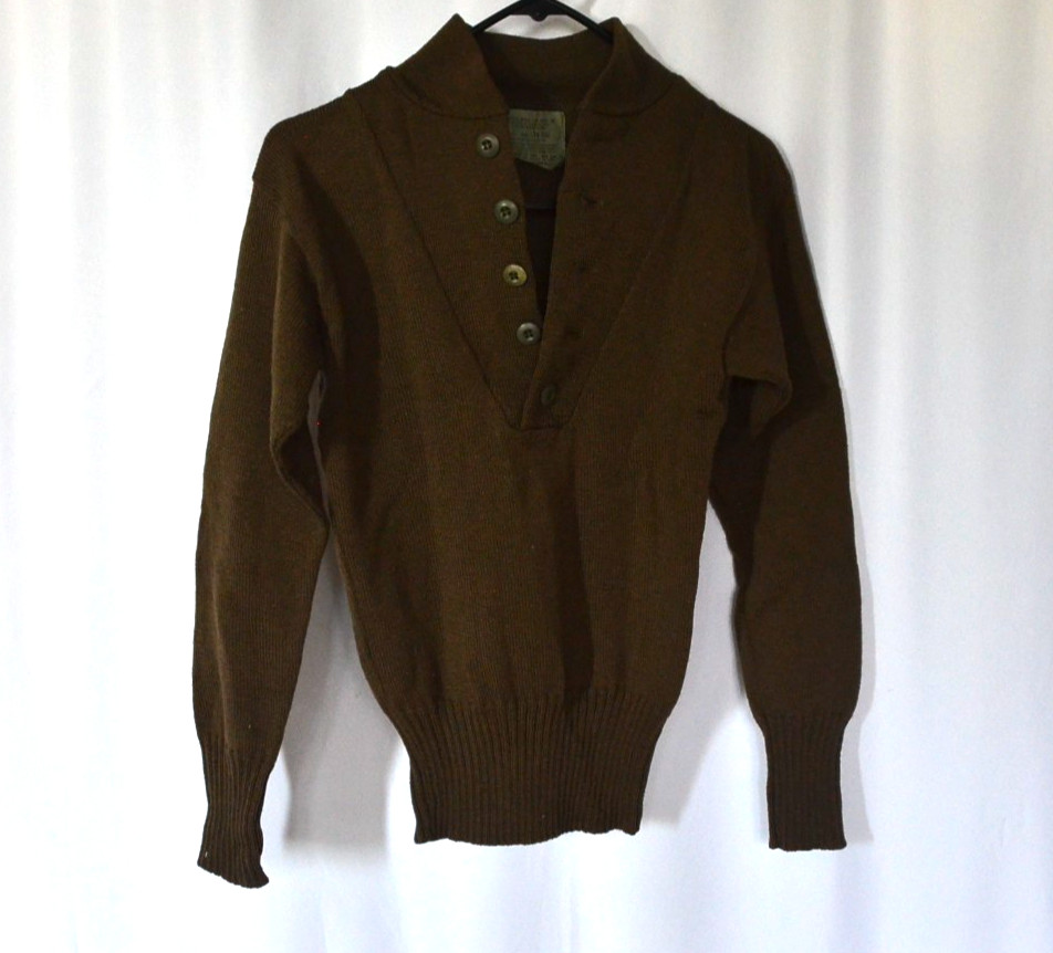 Vintage Military 100% Wool Army Jeep Sweater 5 Button Warm Winter -Small (34-36)