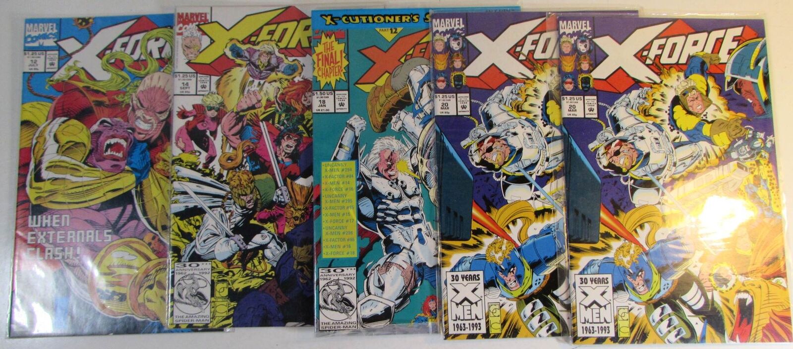 1992 X-Force Lot of 5 #12,14,18,20 x2 Marvel 1st Series Comic Books