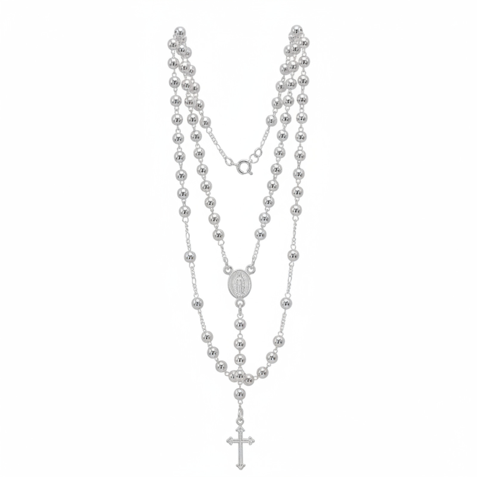 925 Sterling Silver Rosary Necklace 20 Inches 4mm Beads Cross Virgin Mary Medal 925 Sterling Silver Rosary Necklace 20 Inches 4mm Beads Cross Virgin Mary Medal