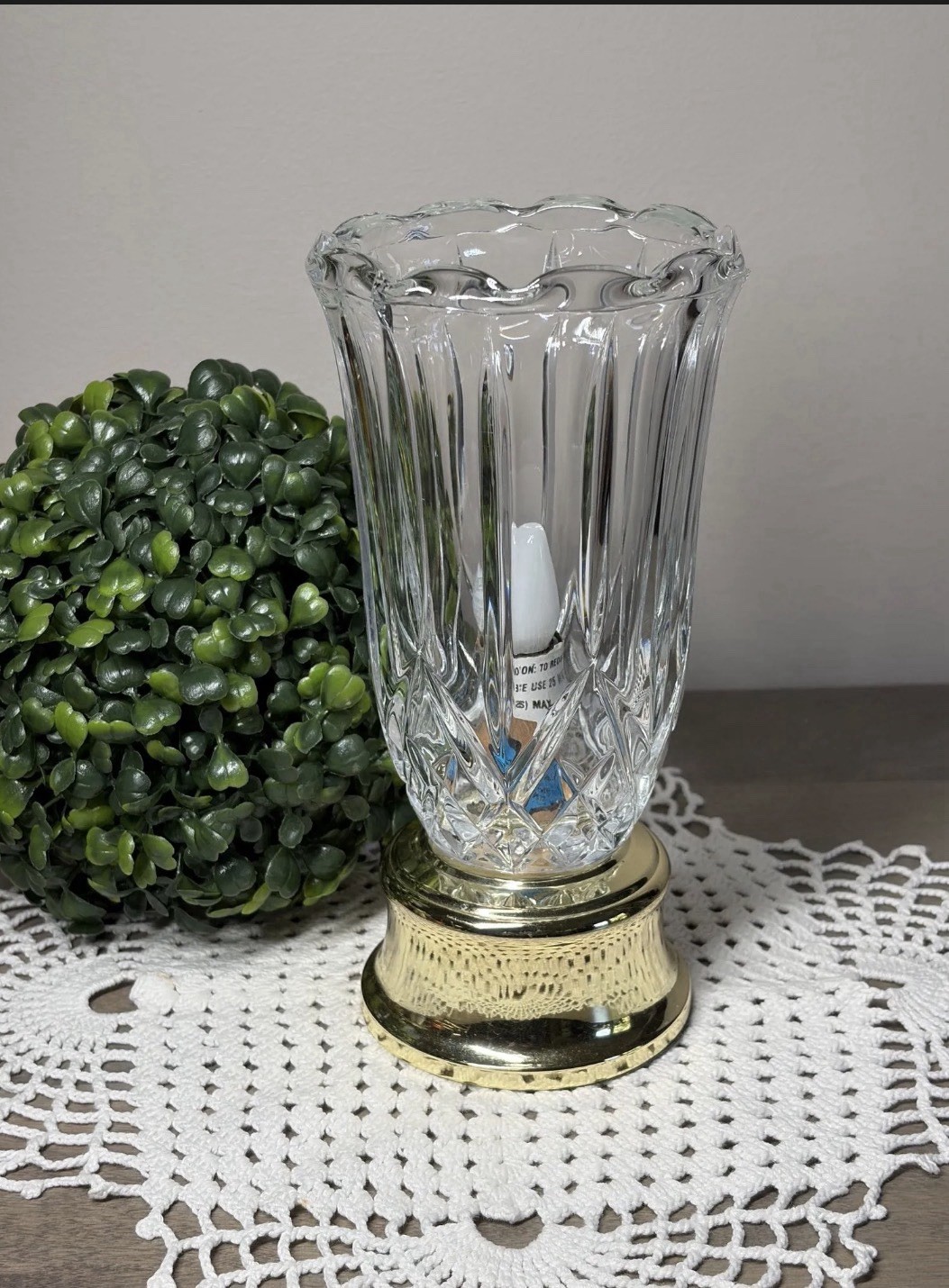 Vintage Crystal Glass Electric  Hurricane Table Lamp Upward Night Accent Lamp