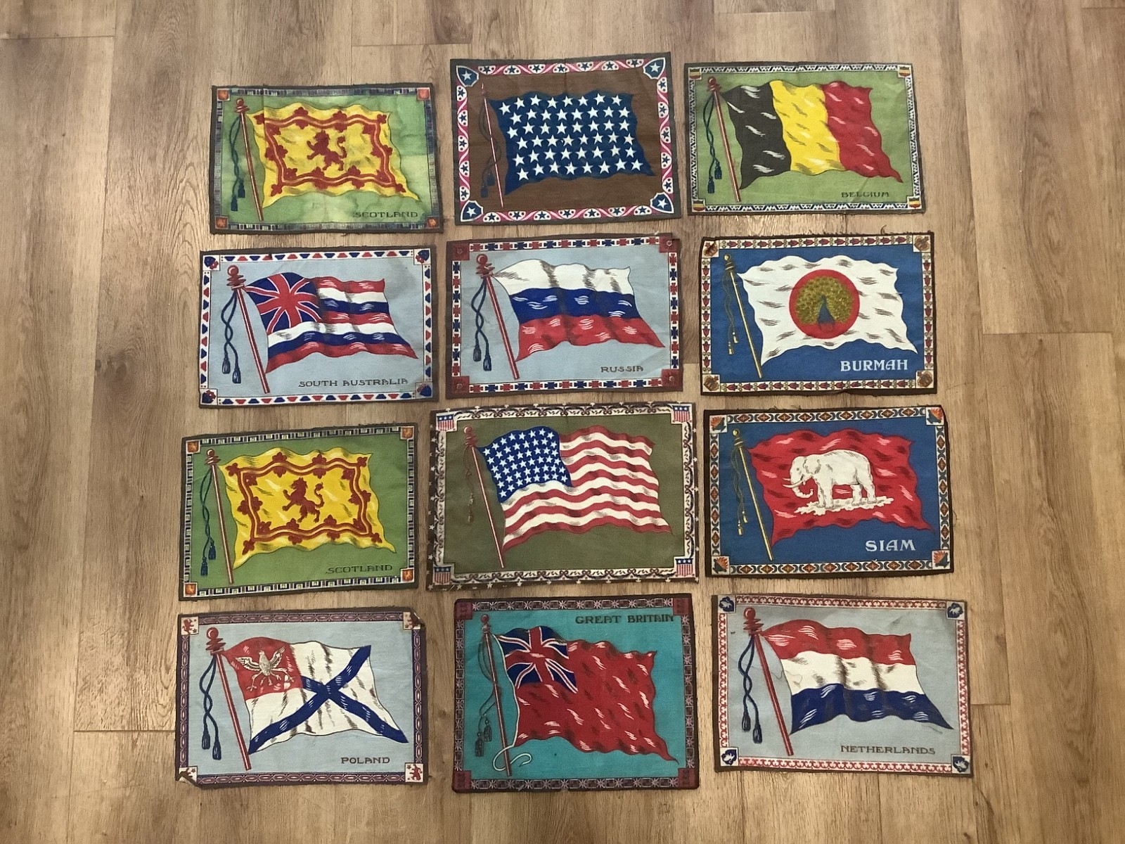 Vintage 1920's Tobacco Cigarette Silk Flags Lot (12) W/U.S. Grear Britain Russia Vintage 1920's Tobacco Cigarette Silk Flags Lot (12) W/U.S. Grear Britain Russia