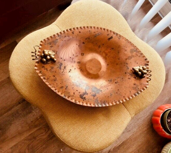 Footed 13oz 100% copper antique tray w/grapes on the ends looks Roycrofters Footed 13oz 100% copper antique tray w/grapes on the ends looks Roycrofters