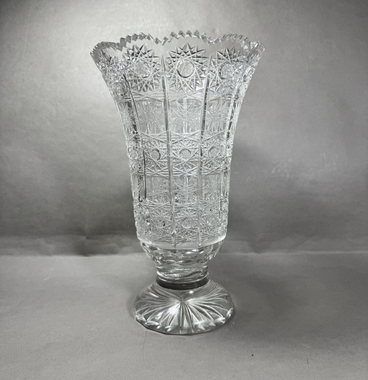 Vintage Bohemian Czech Crystal 10" Sawtooth Vase Hand Cut Queen Lace Lead Glass Vintage Bohemian Czech Crystal 10" Sawtooth Vase Hand Cut Queen Lace Lead Glass