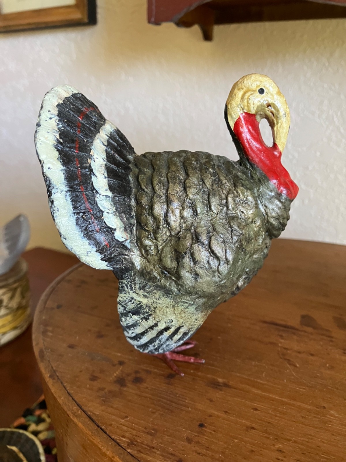 Vintage Paper Mache/Composition Thanksgiving Turkey Figure  4-3/4",  Metal Feet