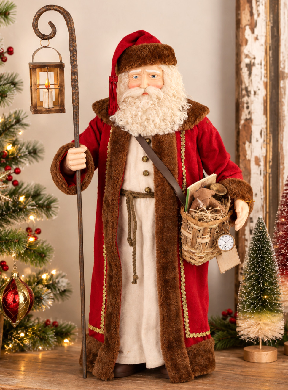 Bethany Lowe Elegant Father Christmas Santa 22" Lantern Basket Figurine TD0035 Bethany Lowe Elegant Father Christmas Santa 22" Lantern Basket Figurine TD0035