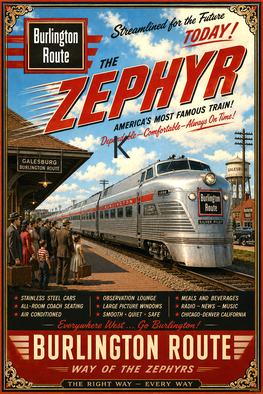 The Zephyr Burlington Route railroad vintage style train poster art 11 x 17 The Zephyr Burlington Route railroad vintage style train poster art 11 x 17