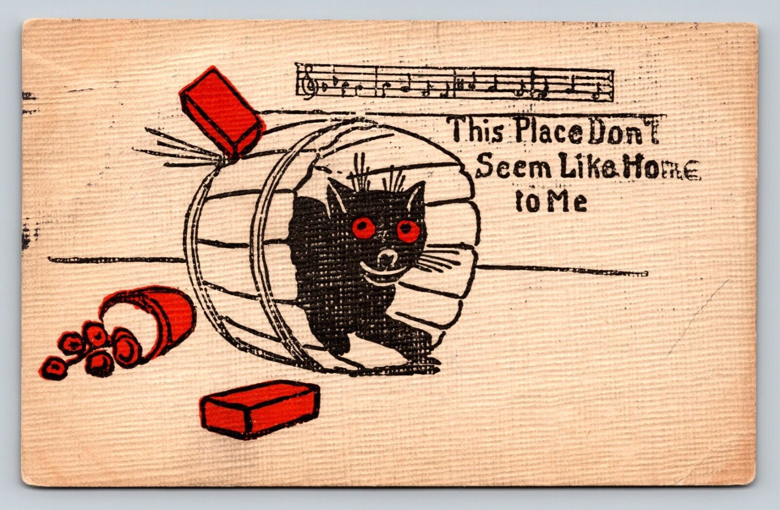 c1908 Black Cat Music This Place Don't Seem Like Home To Me ANTIQUE Postcard