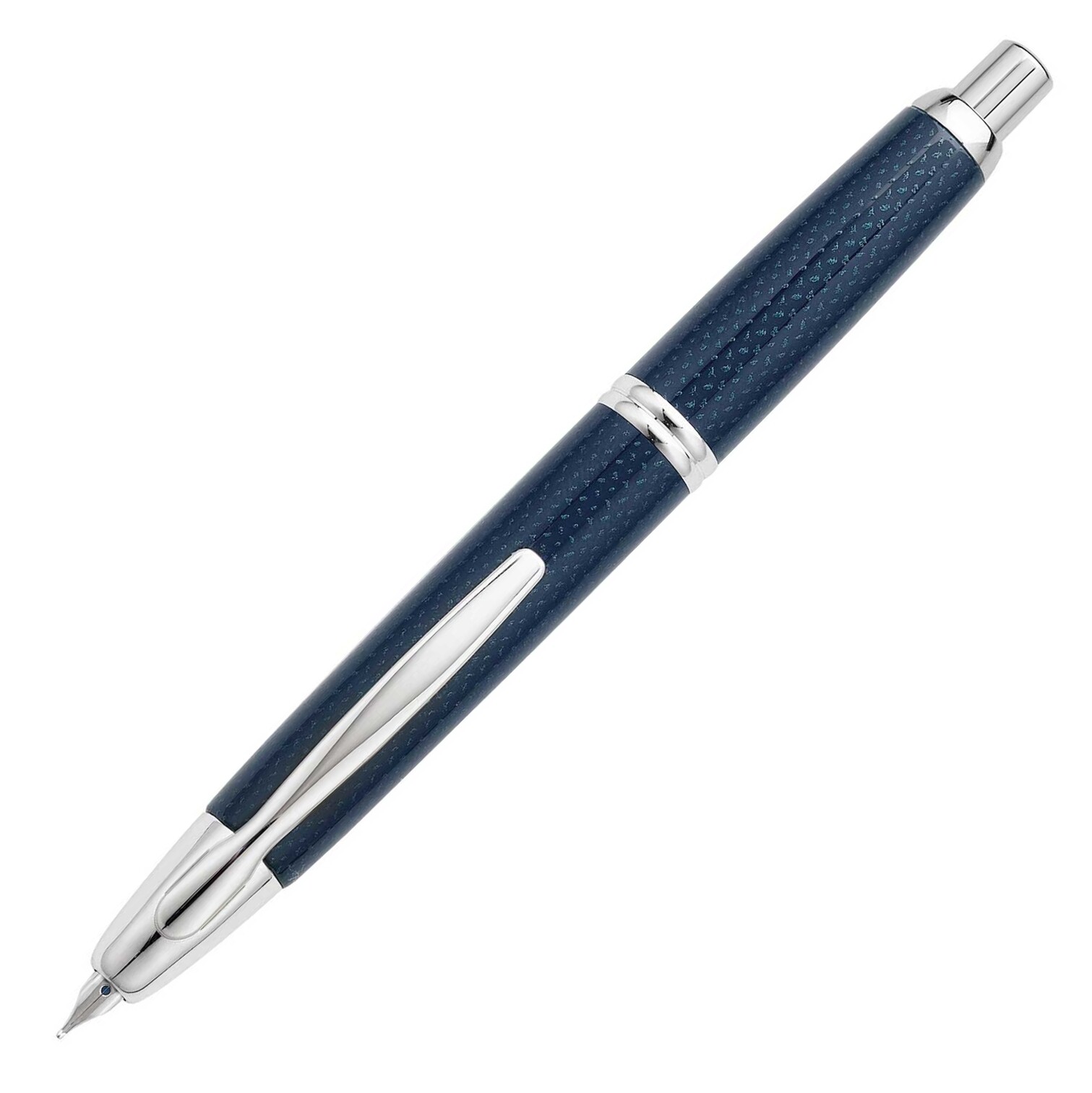 Pilot Vanishing Point Fountain Pen in Blue Carbonesque & Rhodium - 18K Medium Pilot Vanishing Point Fountain Pen in Blue Carbonesque & Rhodium - 18K Medium