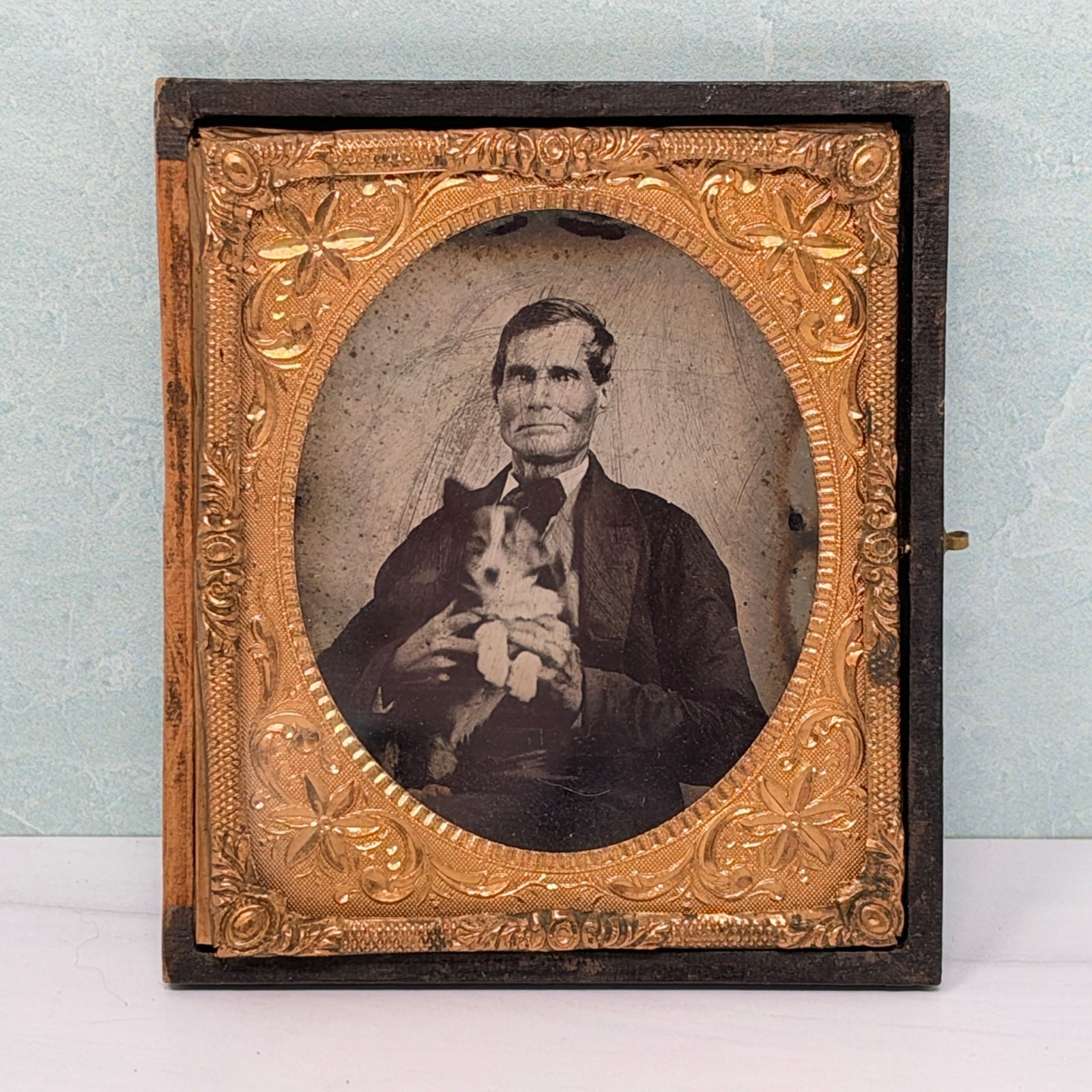 1/6th Plate Ambrotype Older Man with Dog Half Case 1/6th Plate Ambrotype Older Man with Dog Half Case