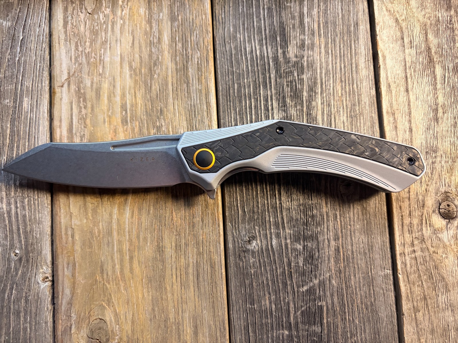 Kizer Cutlery Draca Folding Knife 3.42" S45VN Steel Blade Aluminum/CF Handle