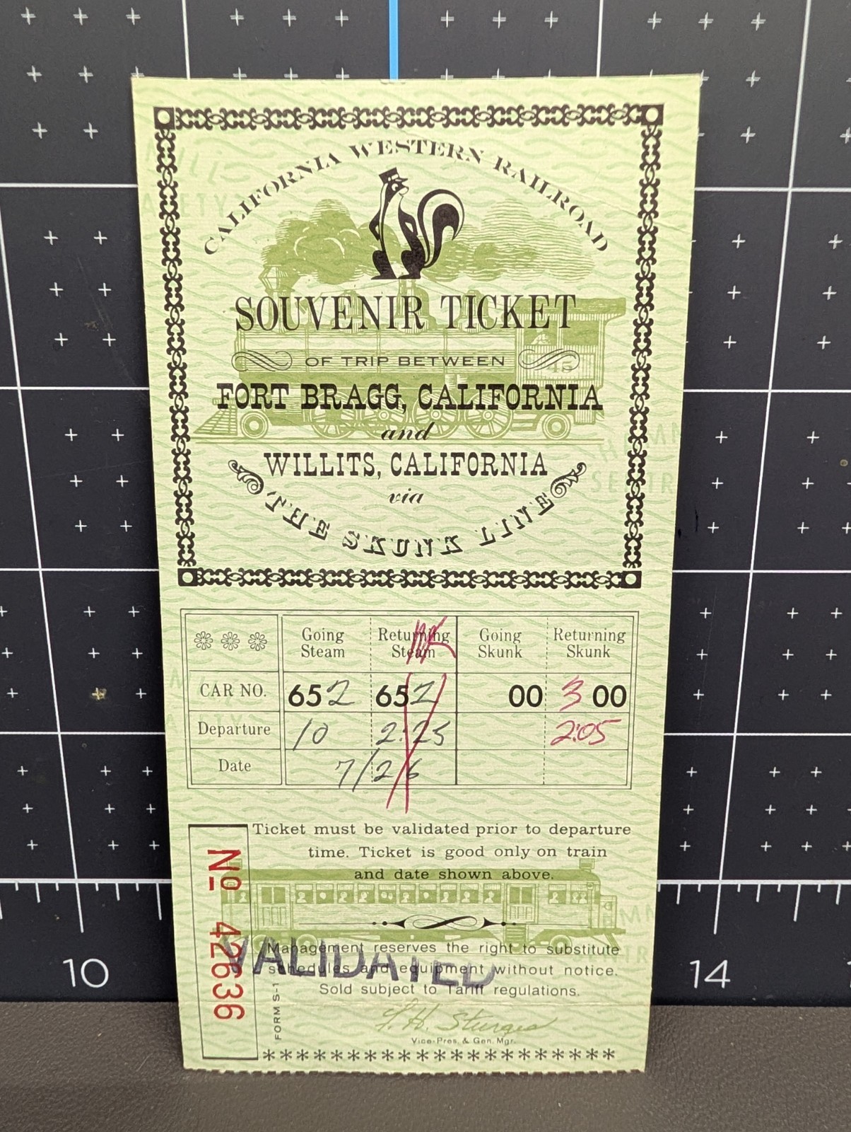 Vintage 1966 California Western Railroad Skunk Train Ticket (1966) Vintage 1966 California Western Railroad Skunk Train Ticket (1966)