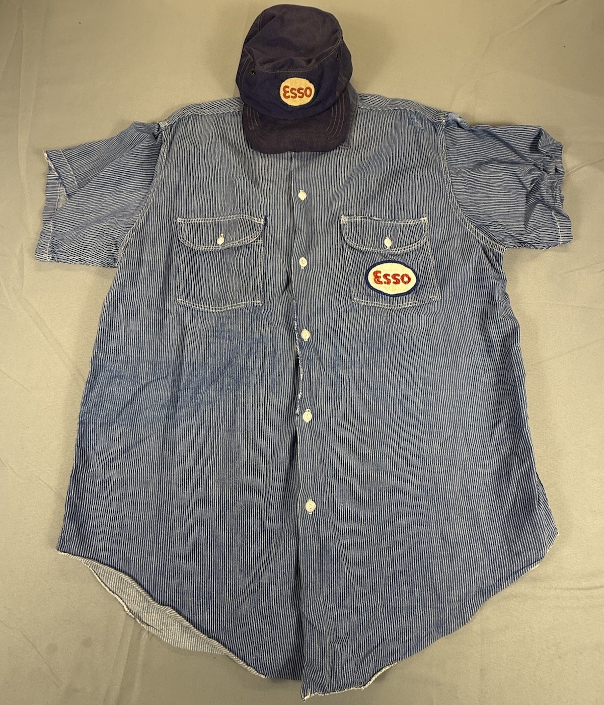 Vintage 1950s 60s Esso Gas Station Uniform Shirt Hat Redline Selvedge XL Vintage 1950s 60s Esso Gas Station Uniform Shirt Hat Redline Selvedge XL