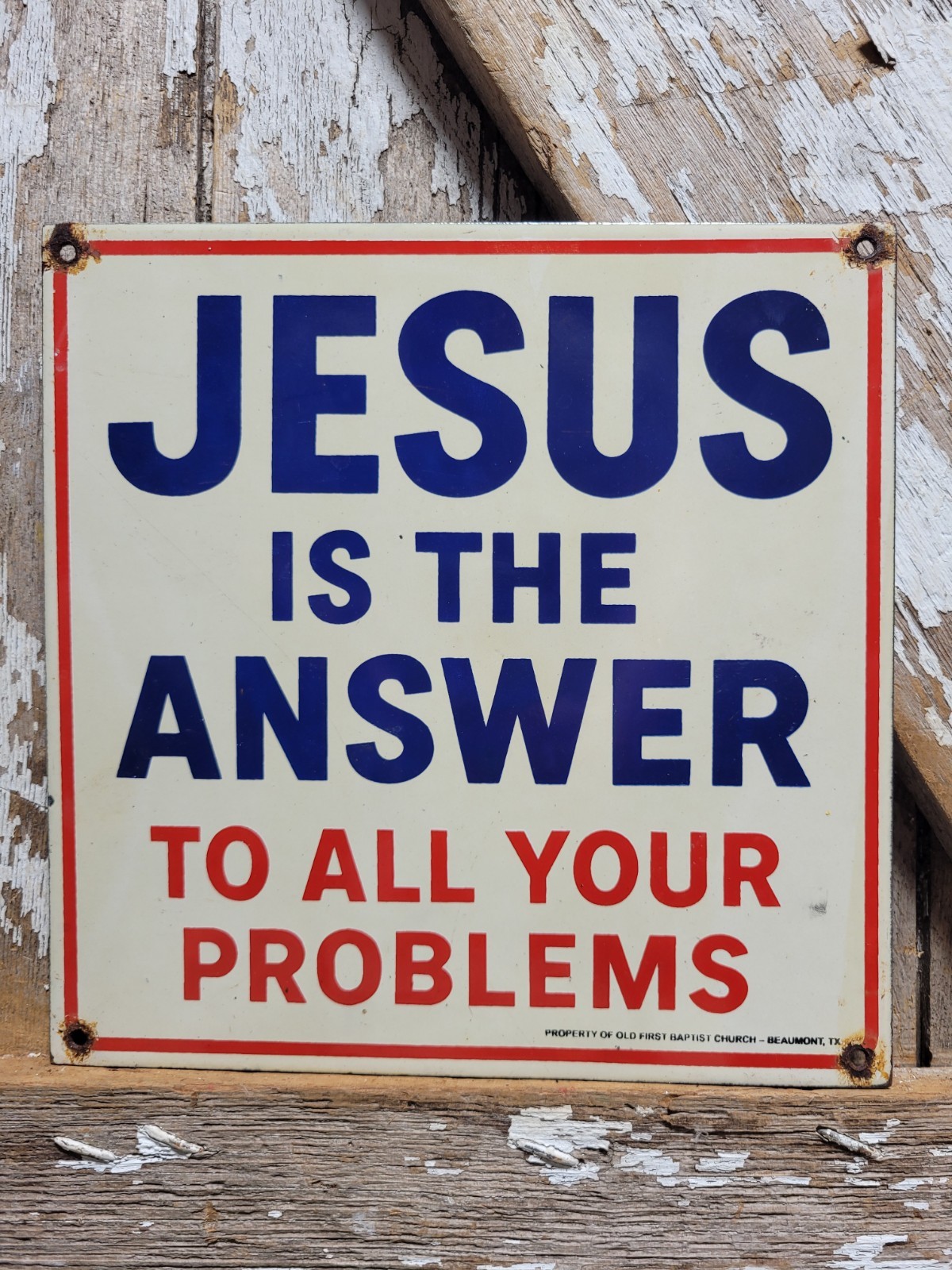 VINTAGE JESUS PORCELAIN SIGN OLD BAPTIST CHURCH RELIGIOUS BIBLE BEAUMONT TX GOD VINTAGE JESUS PORCELAIN SIGN OLD BAPTIST CHURCH RELIGIOUS BIBLE BEAUMONT TX GOD