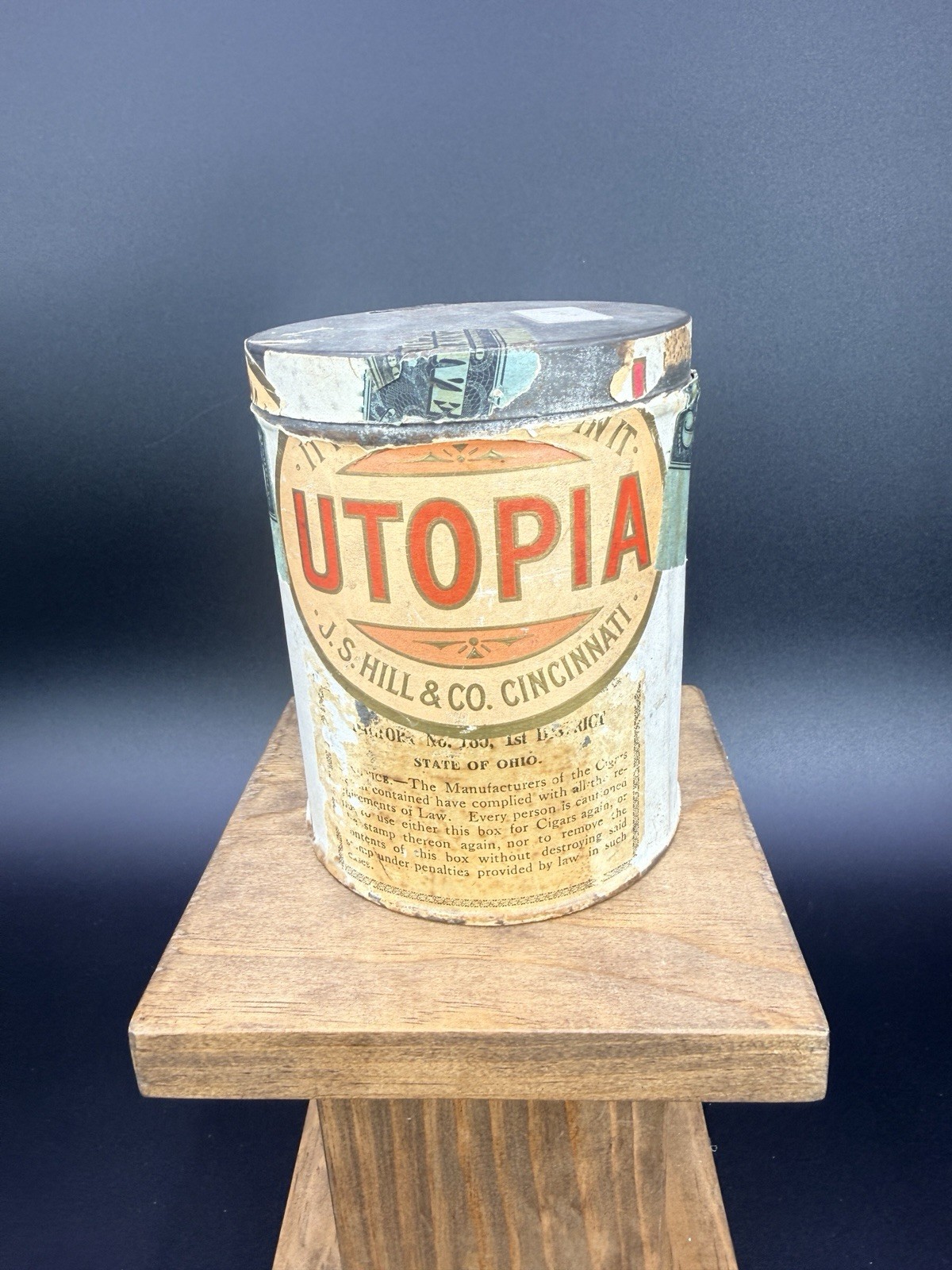 Rare Vintage J.S. Hill & Co Utopia Tobacco/Cigar Tin Cincinnati Ohio Rare Vintage J.S. Hill & Co Utopia Tobacco/Cigar Tin Cincinnati Ohio