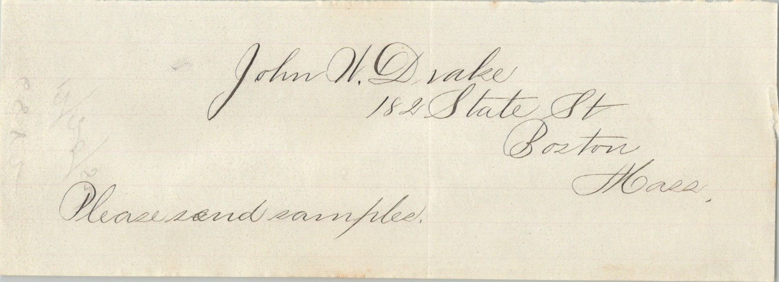 Signature John W Drake Signed Boston Massachusetts 1884 Handwritten to SA Thayer