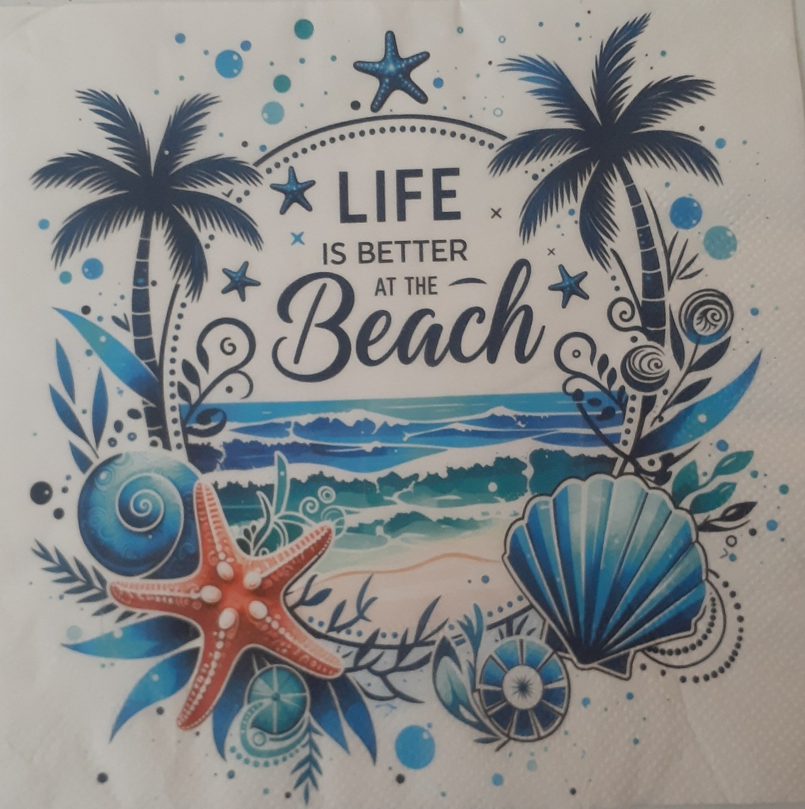2 individual Paper Decoupage NAPKINS -BEACH LIFE SEALIFE SHELLS 1 MOTIF 2 individual Paper Decoupage NAPKINS -BEACH LIFE SEALIFE SHELLS 1 MOTIF